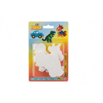 Lowlands Podložka na zažehlovací korálky Hama auto,papoušek,dinosaurus plast 3ks na kartě 12x18x