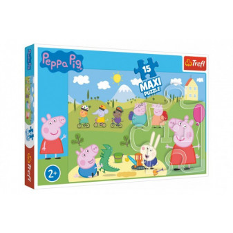 Trefl Puzzle Prasátko Peppa/Peppa Pig Šťastný den 60x40cm 15 dílků v krabičce 40x26x4,5cm 24m+