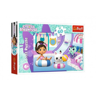 Trefl Puzzle Gabby u bazénu Gabby´s Dollhouse  60 dílků v krabici.