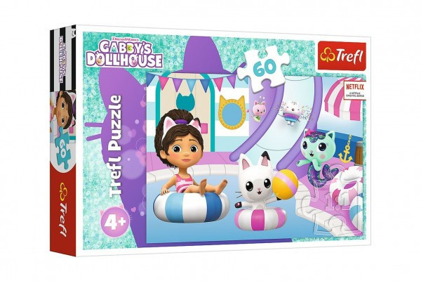Trefl Puzzle Gabby u bazénu Gabby´s Dollhouse  60 dílků v krabici.