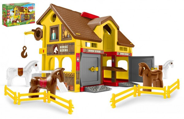 Wader Play House - Ranč s koňmi plast + kůň 4ks v krabici 59x39x15cm