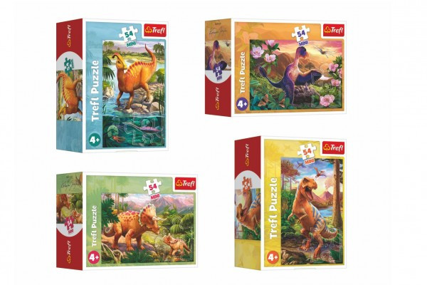 Trefl Minipuzzle 54 dílků Dinosauři 4 druhy v krabičce 9x6,5x4cm