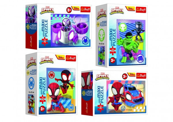 Trefl Minipuzzle miniMAXI 20 dílků Spidey a jeho úžasní přátelé 4 druhy v krabičce 11x8x4cm