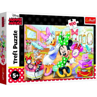 Trefl Puzzle Minnie Disney v salónu krásy 41x27,5cm 100 dílků v krabici 29x19x4cm