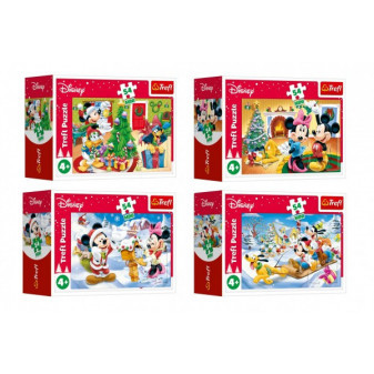 Trefl Minipuzzle Vánoce s Mickeym 54 dílků 4 druhy v krabičce 9x6,5x3,5cm