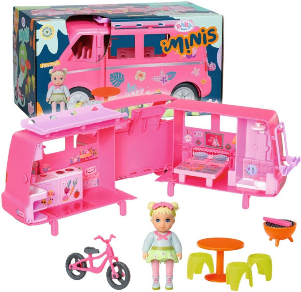 Zapf Creation BABY born Minis Sada s kempovacím autem a panenkou 906095