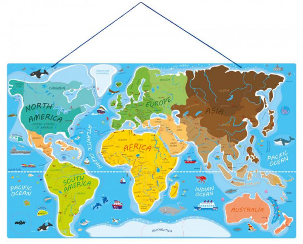 Woody Svět v obrázcích mapa světa dřevěná 2 v 1 Hraj si a uč s