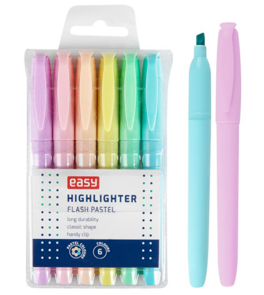 Easy FLASH PASTEL Sada pastelových zvýrazňovačů, kulaté, 6 barev