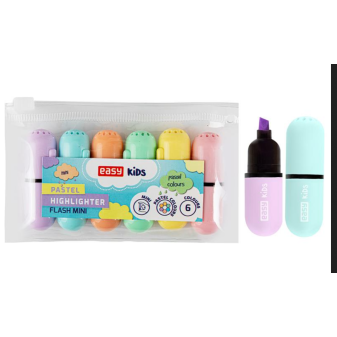 EASY Kids FLASH MINI PASTEL Sada pastelových zvýrazňovačů, kulaté, 6 barev