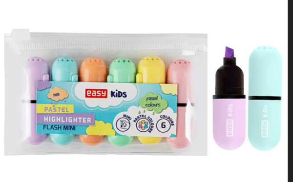EASY Kids FLASH MINI PASTEL Sada pastelových zvýrazňovačů, kulaté, 6 barev