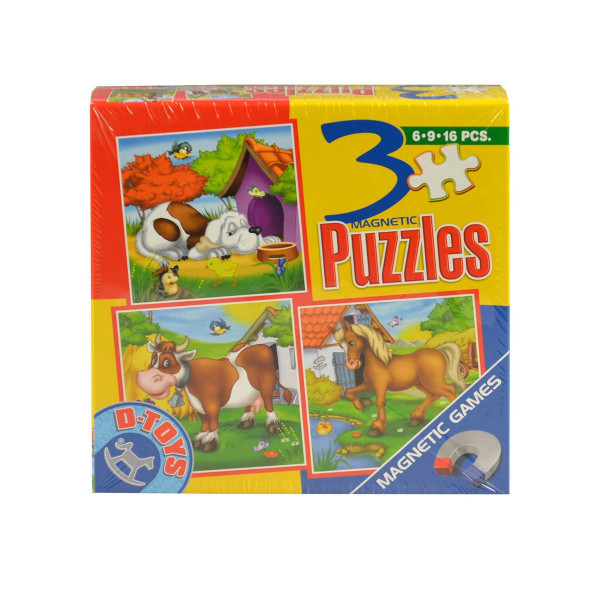 Magnetické puzzle domácí zvířátka 3 v 1 6-9- 16 ks