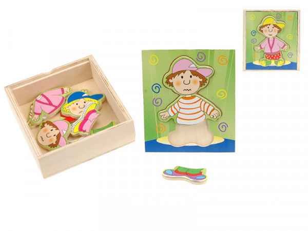 Puzzle dřevěné oblékání - chlapec v krabičce 13,6 x 12,7 x 4,2 cm