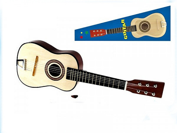 Kytara dřevěná 6 strun s trsátkem 60 cm v krabičce