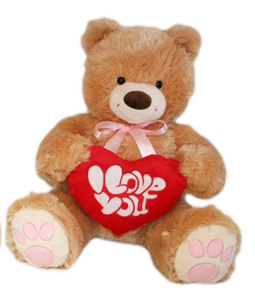 Plyšový medvěd se srdcem 58 cm s růžovými tlapkami