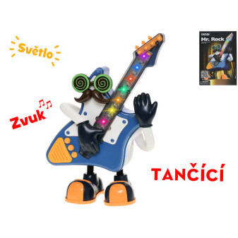 Mr. Rock kytara 25cm na baterie tančící se světlem a zvukem v krabičce
