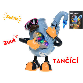 Mr. Rock saxofon 22cm na baterie tančící se světlem a zvukem v krabičce