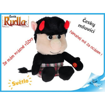 Čertík Rudla čert plyšový 20 cm sedící česky mluvící svítí rohy