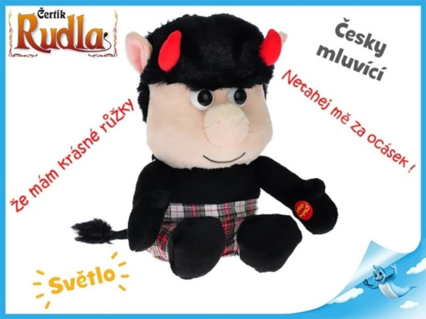 Čertík Rudla čert plyšový 20 cm sedící česky mluvící svítí rohy