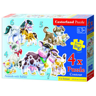 Castorland 04218 puzzle 4v1 (4,5,6,7 dílků) Zvířátka a jejich mláďátka