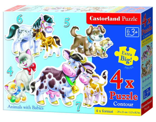 Castorland 04218 puzzle 4v1 (4,5,6,7 dílků) Zvířátka a jejich mláďátka