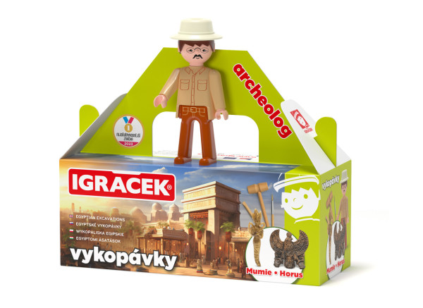 Igráček Archeolog figurka s egyptskými vykopávkami Mumie a sošky boha Hora