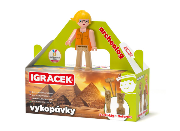 Igráček Archeoložka figurka s egyptskými vykopávkami sarkofágu a sošky Nefertiti
