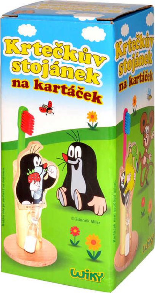 Krtek krteček stojánek na kartáček s přesýpacími hodinami dřevěný