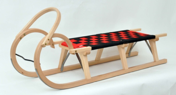 MIKI FUN sáně dřevěné Praděd 125 cm lakované sáňky s popruhem